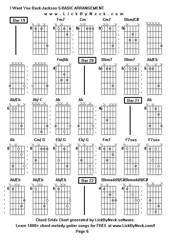 Chord Grids Chart of chord melody fingerstyle guitar song-I Want You Back-Jackson 5-BASIC ARRANGEMENT,generated by LickByNeck software.